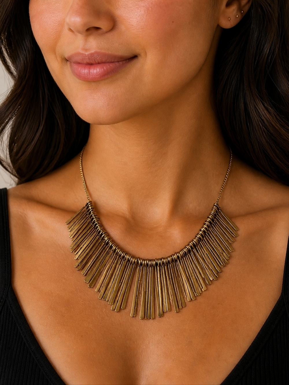 Vintage Gold-Toned Fringe Cleopatra Bib Necklace